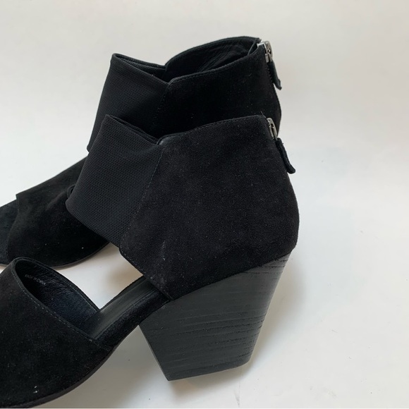 Eileen Fisher Black Suede Sandal Heels Zip Back Mesh Strap Size 9 - Picture 13 of 15